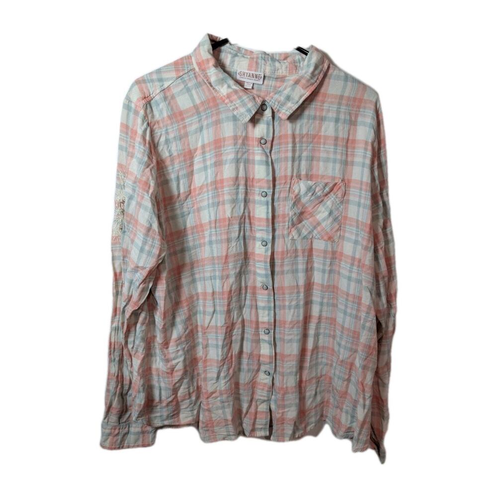 Shyanne Plaid Shirt Women's Western Pearl Snap Button Blouse Embroidery Size XXL